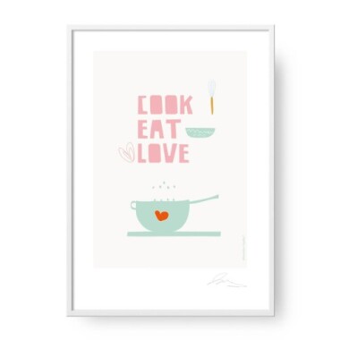 Pastelowy plakat retro cook, eat, love