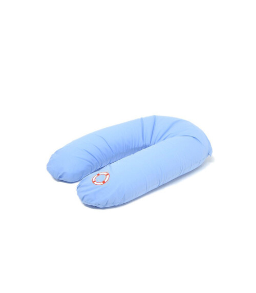 Niebieska poduszka w kształcie rogala do karmienia piersią i do spania w ciąży, wypełniona polistyrenem