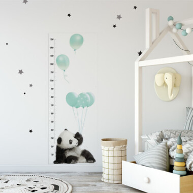 Miarka wzrostu naklejka na ścianę panda z miętowymi balonami